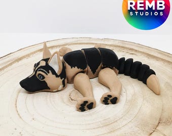Flexi German Shepherd Remb Studios, STL file for 3D printing, STL print files, Print in Place