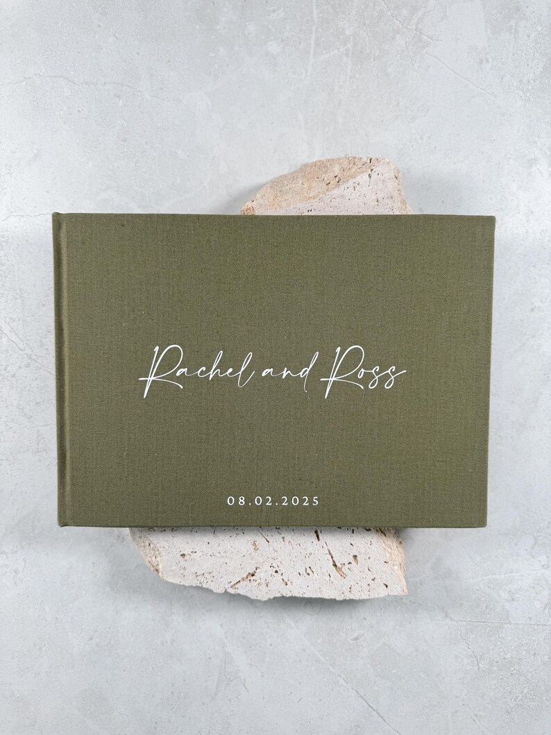 Green Wedding Guest Book, Linen Cover Wedding Guest Book, Guest Book