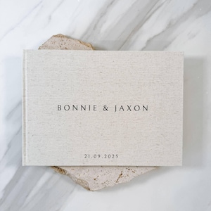 Custom Modern Wedding Guest Book, Personalized Linen Wedding Guest Book, Engagement Wedding Guestbook