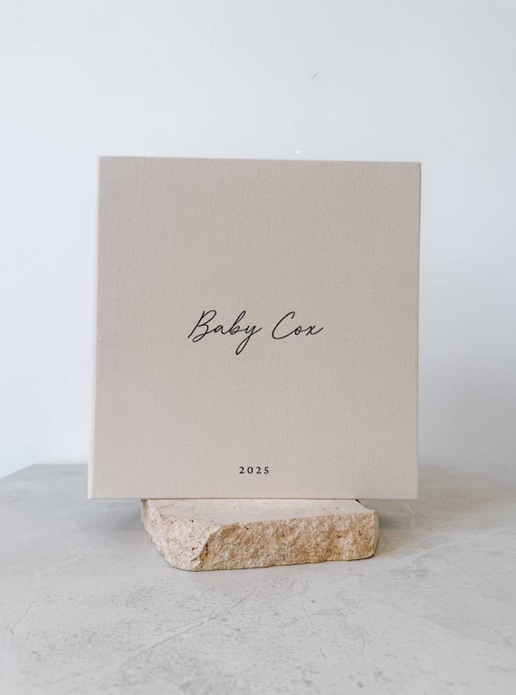 Self Adhesive Baby Photo Album | Personalised Linen Newborn Memory Book | Holds 200 Photos | Baby Shower Keepsake | Ambleside