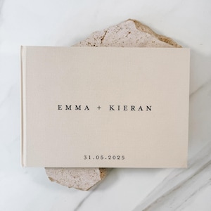 Libro de firmas de boda con nombres personalizados, libro de firmas de boda con cubierta de lino, libro de firmas de boda personalizado