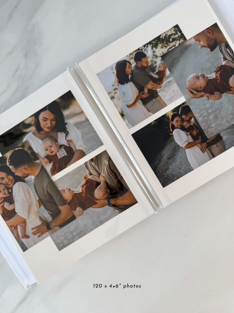 The image is a collage of photographs depicting a family, with a total of 120 photos arranged in 4 rows and 6 columns.