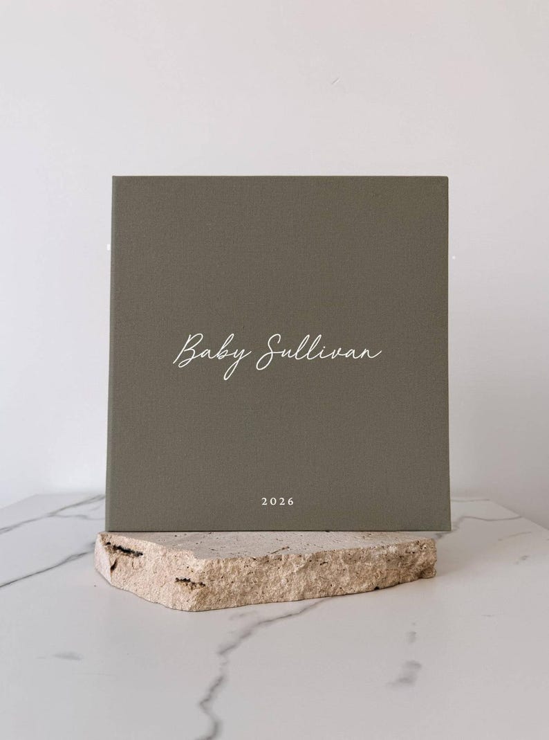 Self Adhesive Baby Photo Album | Personalised Linen Newborn Memory Book | Holds 200 Photos | Baby Shower Keepsake | Ambleside image 7