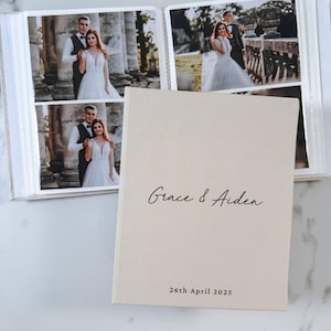 Slip In Photo Album, 4x6 Photo Album Personal, Minimal Linen Cover in Ivory or Sand, Great Gift for Bride or Couple | THEBRIDEAU