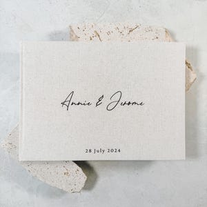 Linnen bruiloft-gastenboek, aangepaste namen bruiloft-gastenboek, gepersonaliseerd bruiloft-gastenboek