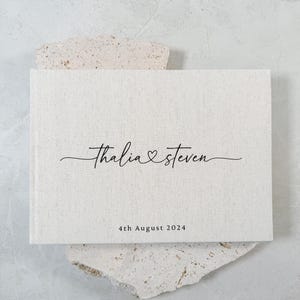 Linnen gastenboek bruiloft, rustiek linnen bruiloft-gastenboek, gepersonaliseerd bruiloft-gastenboek