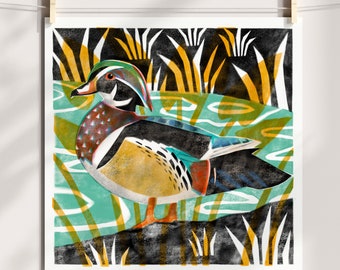 Wood Duck Art / Duck Art Print / Bird Print / Bird Wall Art