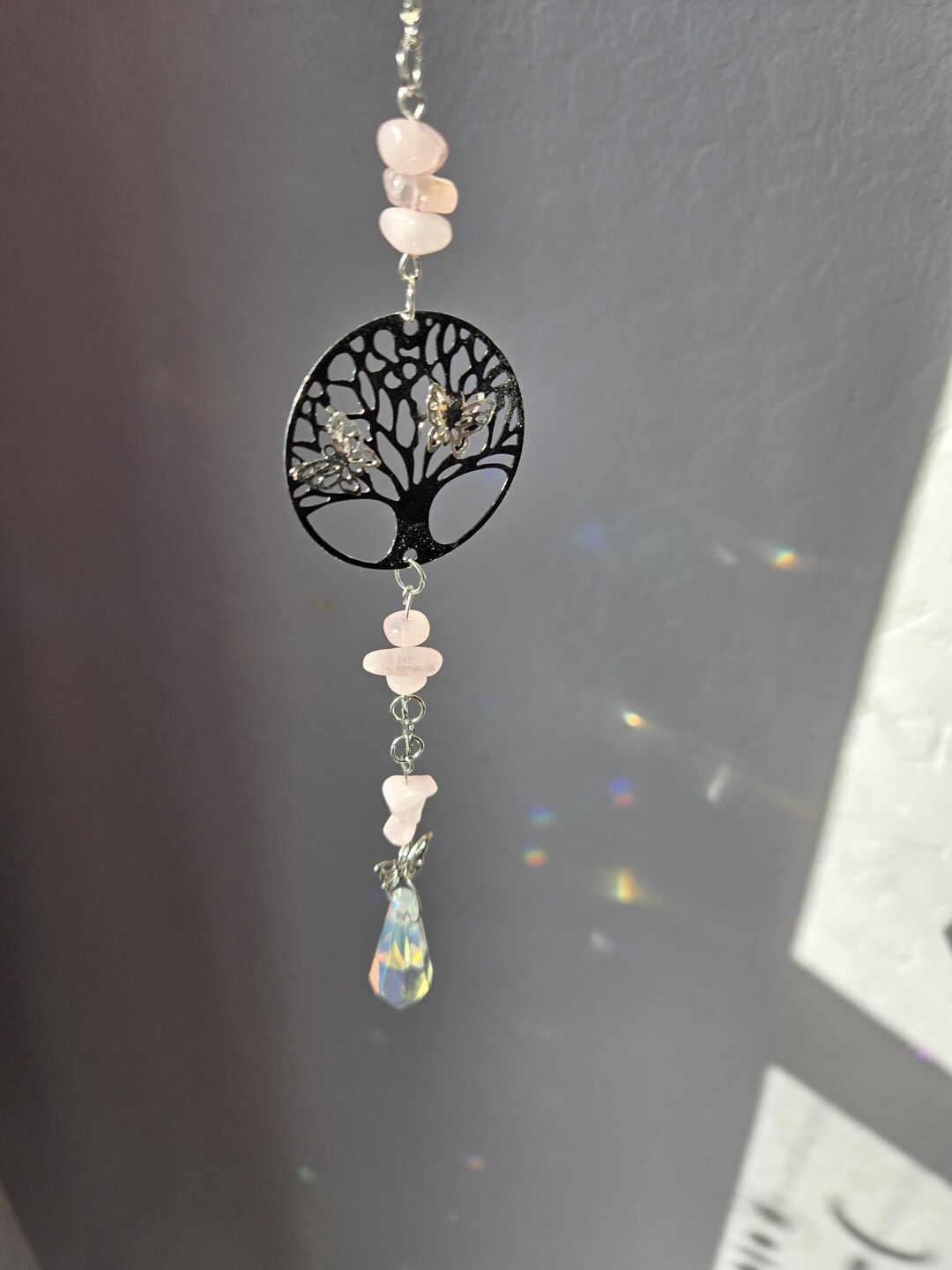 Rose Quartz Butterfly Tree of Life Suncatcher - Etsy