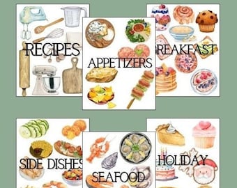 14 PRINTABLE Watercolor Recipe Covers & Binder Dividers, Meal Prep Organizer, Kitchen Binder Pages, Instant Download