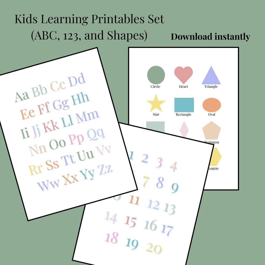 Kids Learning Printables Set of 3 | ABC Alphabet Chart, 123 Number ...