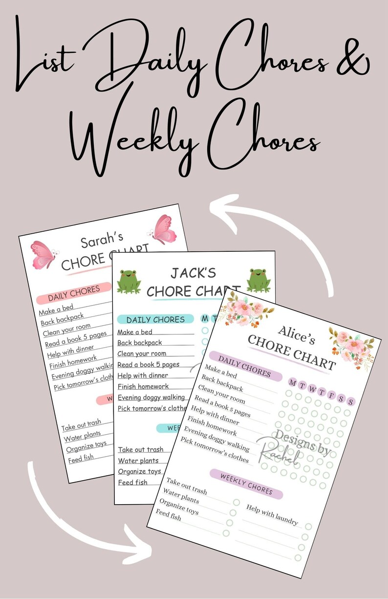 Kid's Chore Chart Template Canva, Chore Calendar Printable, Daily and