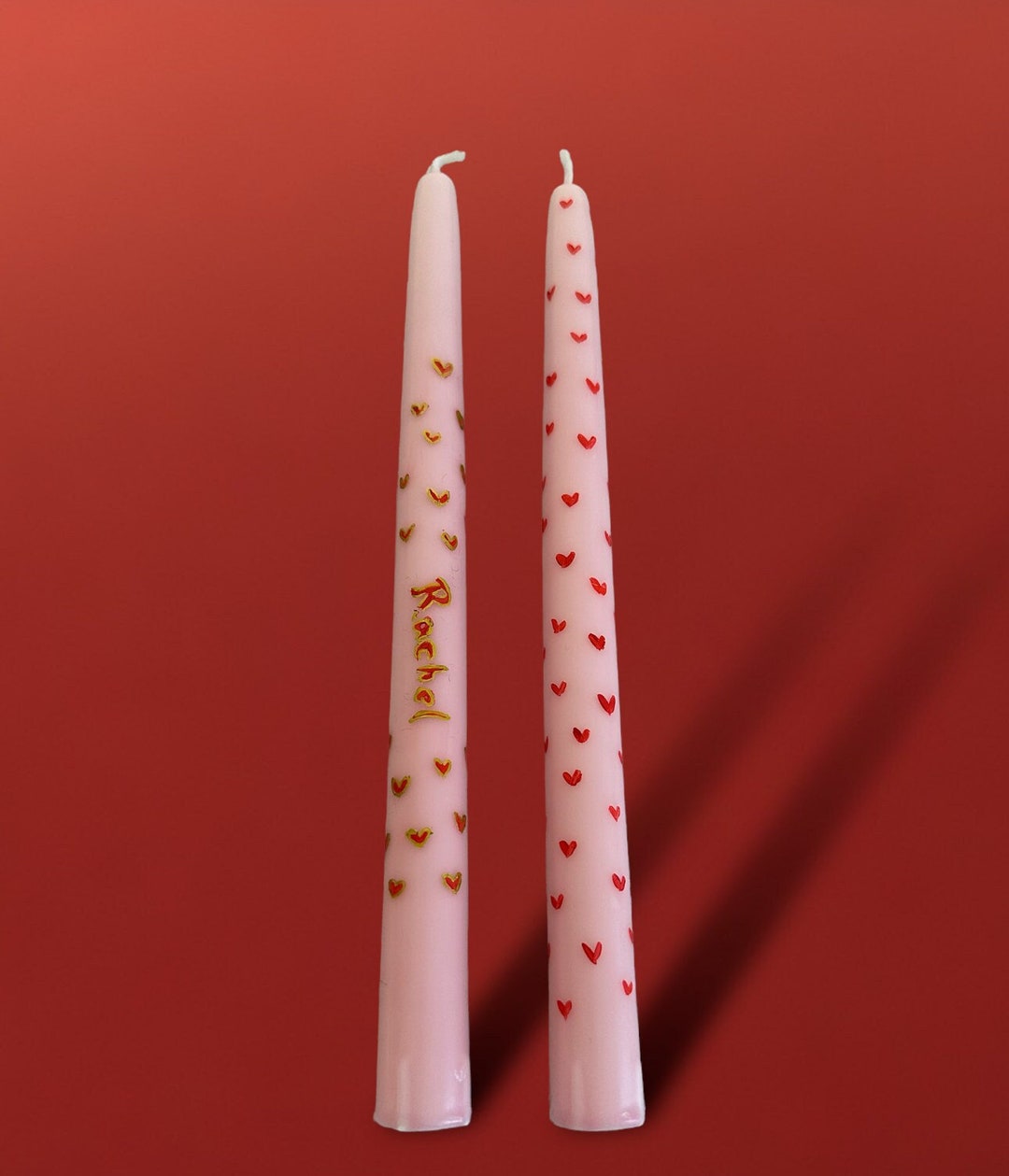 Set Of2 Personalized Taper Candle, Valentines Candle, Red Hearts