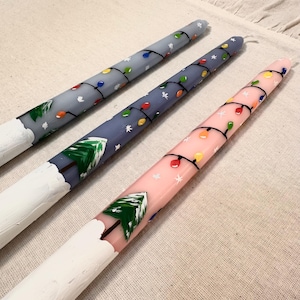 Christmas Candles | Hand Painted Snowy Scape Candle | Christmas Taper Candle | Snowy Taper Candle | Candle Stick Christmas | Christmas gifts