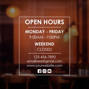 Customizable Business Hours Vinyl Decal - Store Front Sign