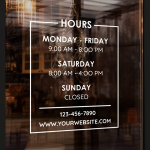Custom Store Hours Decal - Business Door Sign for Hours of Operation ...