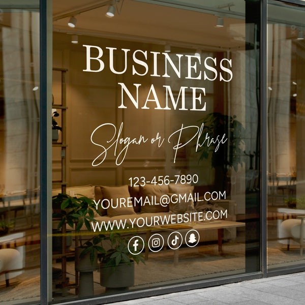 Personalisierter Business Fenster Aufkleber - Ihr Firmenname Vinyl Aufkleber - Schaufenster Vinyl Aufkleber - QR Code Büro Fenster Tür Schriftzug Schild