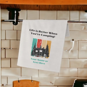 Personalized Camper Decor, Kitchen Towel, 18&quot; x 30&quot; Lightweight Cotton Blend, Perfect for RV and Outdoor Use, Durable & Absorbent