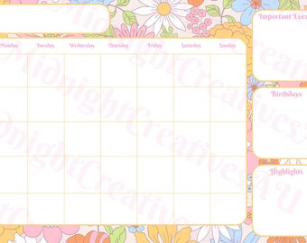 Printable Monthly Planner - Floral, Blank 2024 - Digital Download