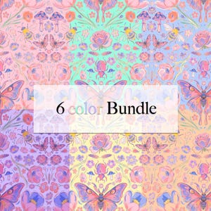 Aquarell Motte, umgeben von Blumen Nahtloses Muster, feminines Blumenmuster, Vintage-inspirierte Naturelemente, digitaler Download