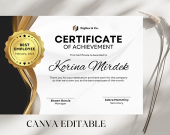 Stylish Gold and Black Modern Certificate, Customizable Design, Business, Recognition, Achievement