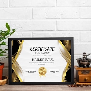 Gold Elegant Certificate of Achievement Template, Editable Award for Excellence, Perfect Gift for Special Achievements,  Professional Gift