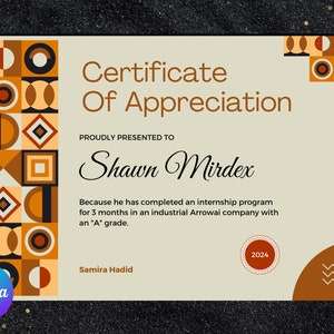 Editable Appreciation Certificate, Award Template, Editable Elegant Design, Printable Achievement Download