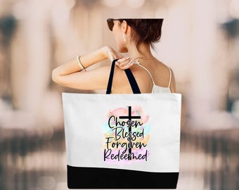 Chosen, Blessed, Forgiven, Redeemed | Expressions of Faith Tote Bag | Inspirational Tote | Affirmations | Christian Gift | Trendy Bag