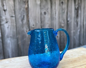 Vintage Blue Crinkle Glass Creamer