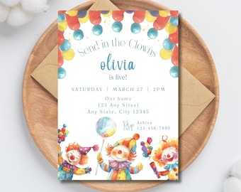 Clown Birthday Invitation | Editable Template (Digital Download)