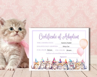 Cat Adoption Certificate | Customizable Template (Digital Download)