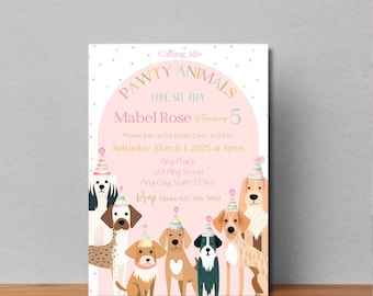 Quirky Dog Birthday Pawty Invitation| Let’s Pawty Invite| Pink dog invitation| Editable invitation| instant DOWNLOAD