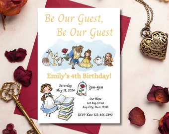 Belle Birthday invitation| Beauty and the beast inspired birthday invitation| Editable invitation
