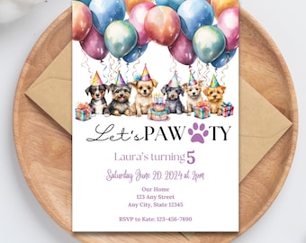 Watercolor Dog Party Invitation| Let’s Pawty Invite| Editable invitation| instant DOWNLOAD| Puppy Pawty