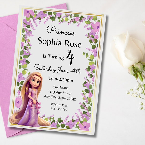 Rapunzel Birthday invitation| purple princess invite| editable invitation| Instant DOWNLOAD