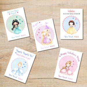 Tarjetas de San Valentín de princesas/Etiquetas de San Valentín de princesas inspiradas en Disney/San Valentín editables/Descarga instantánea