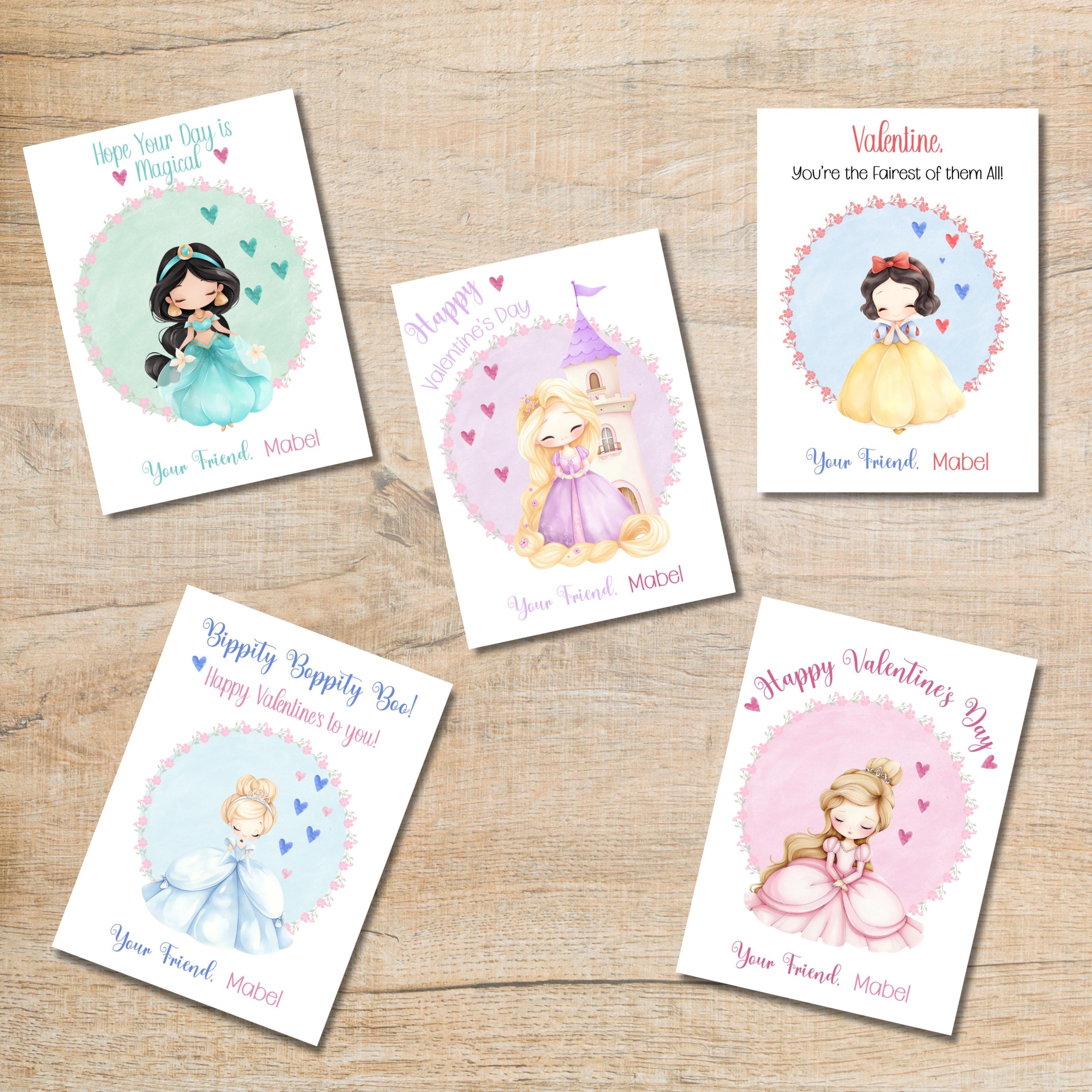 Princess Valentine cards|Disney inspired Princess Valentine tags| editable Valentine| instant download