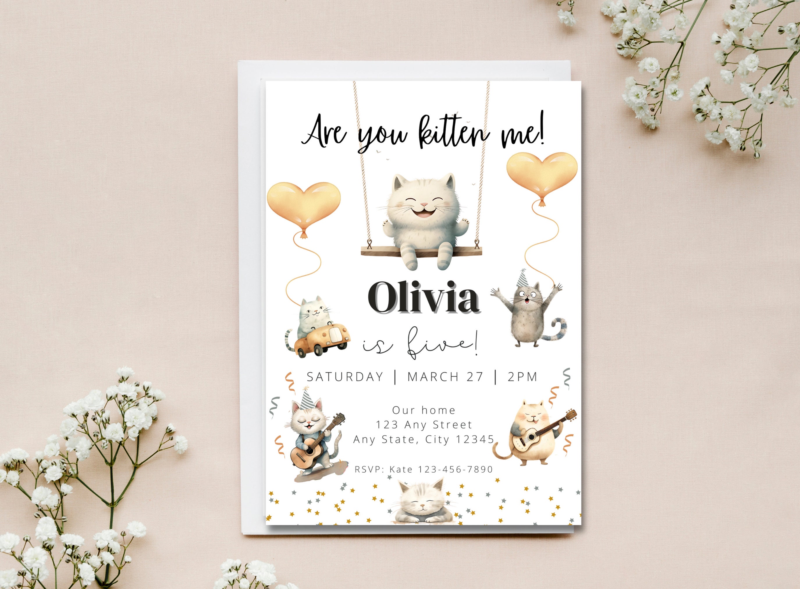 Funny Cat Birthday Invitation| Are You Kitten Me Invitation| Instant ...