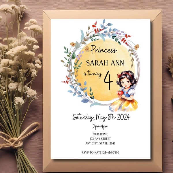 Snow White Digital Birthday Invitation/ Princess Invitation