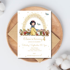 Invitation d'anniversaire numérique de Blanche-Neige | Faire-part d'anniversaire princesse | TÉLÉCHARGEMENT instantané