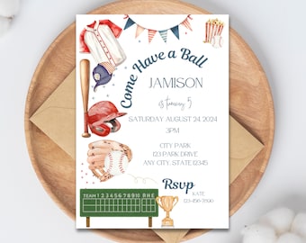 Watercolor Baseball Birthday Invitation | Ballpark Theme (Instant Download)