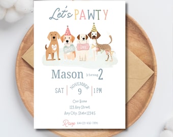 Dog Birthday Pawty Invitation| Let’s Pawty Invite| Editable invitation| instant DOWNLOAD