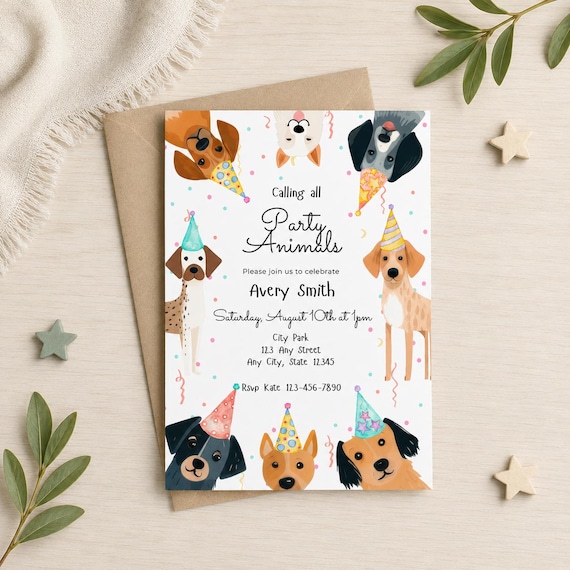 Dog Birthday Pawty Invitation, Editable Canva Pet Party Template, Cute Puppy Celebration, Instant Digital Download, Printable Invite