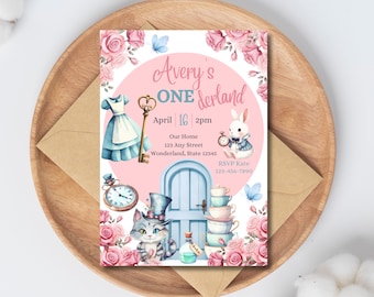 Alice in Wonderland Invitation | Onederland birthday| editable invitation| instant download