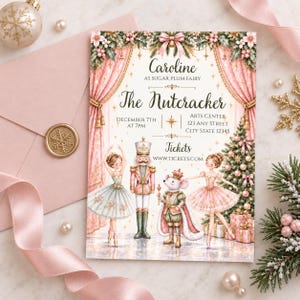 Pastel Nutcracker Holiday Invitation | Watercolor Ballerina Dance Announcement | Editable Canva Template Instant Download