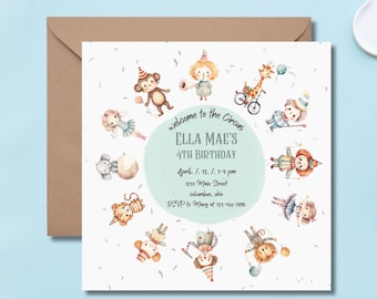 Whimsical Circus Birthday Invitation | Watercolor Carnival Template (Download)