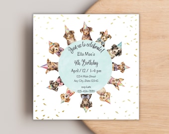Puppy Birthday Party Invitation | Dog Pawty, Editable Template (Digital Download)