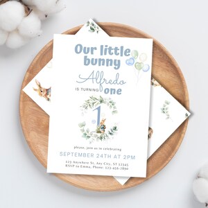 Peter Rabbit invitation| Bunny birthday invitation| First Birthday| Baby shower invitation| Editable Invitation