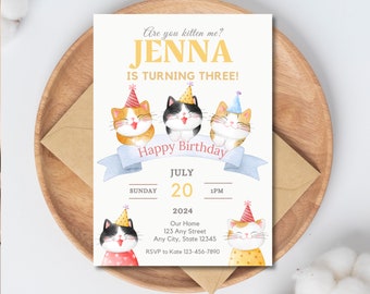 Cat Birthday Invitation| Are you kitten me invitation| Instant DOWNLOAD
