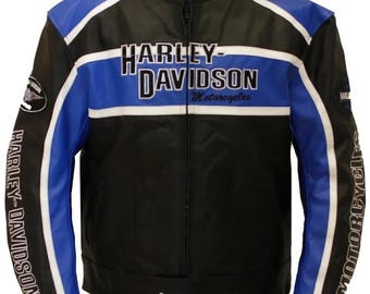 Harley-Davidson Blue Cruiser Jacket – Handmade Adjustable Microfiber Biker Jacket