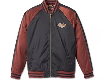 Harley-Davidson Men’s 120th Anniversary Souvenir Jacket – Black & Maroon Handmade Adjustable Nylon Jacket